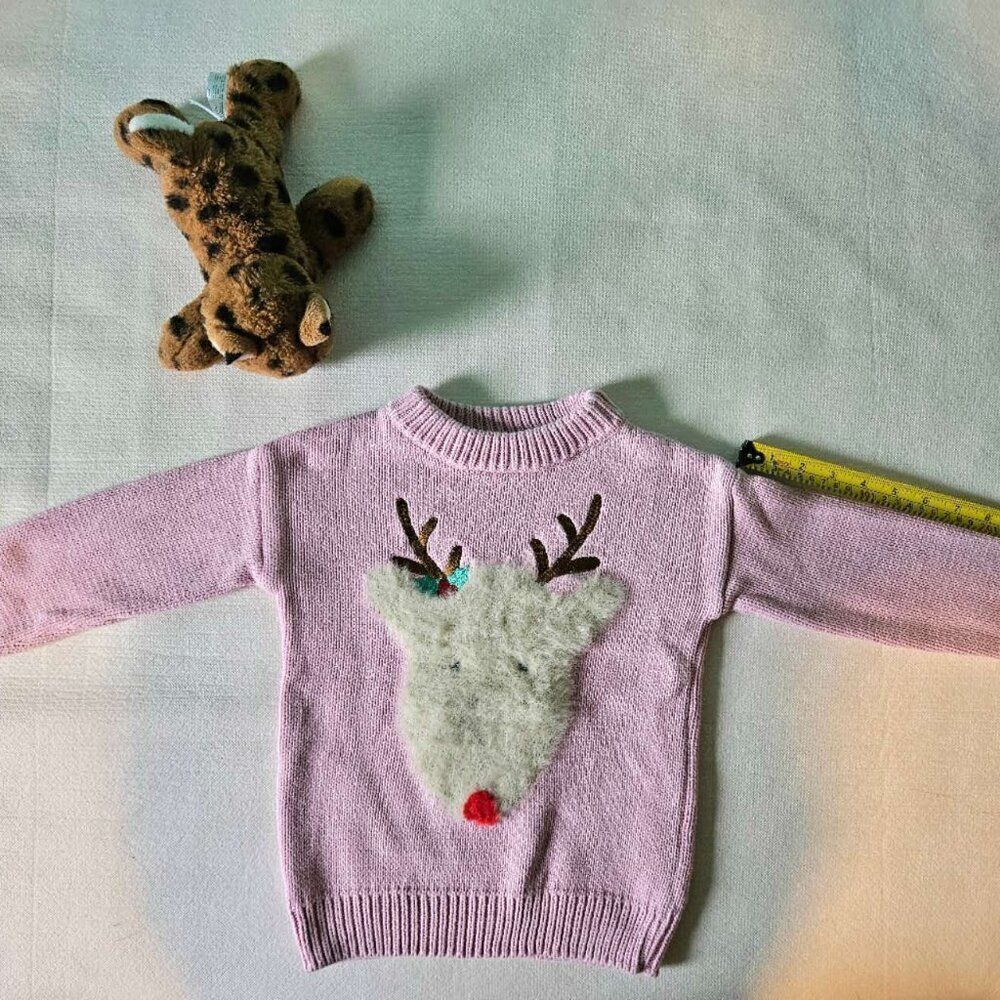 girl pink deer patten sweater